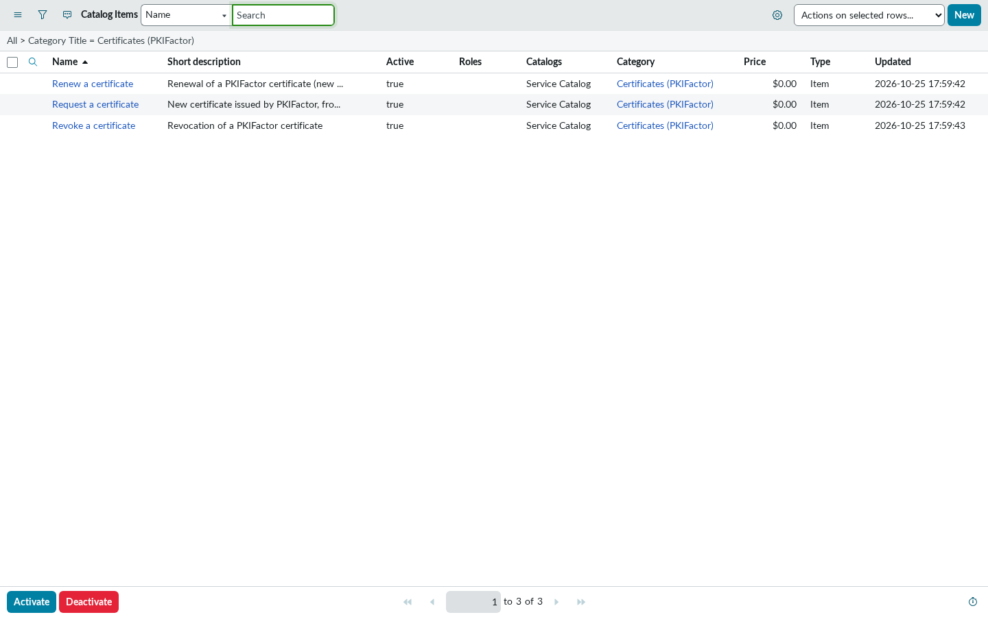 The three catalogue items