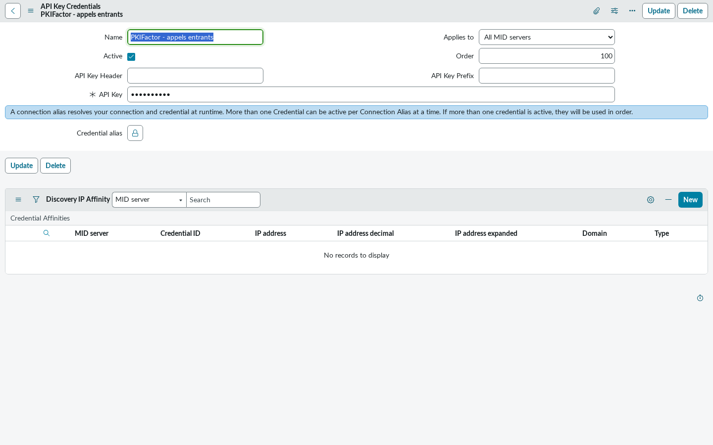 API Key credential holding the PKIFactor key