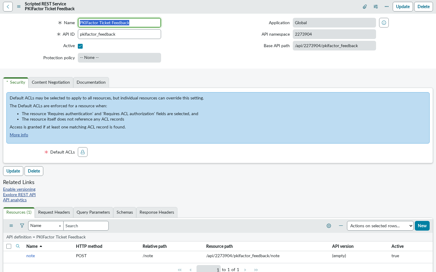 The PKIFactor Ticket Feedback API and its base path