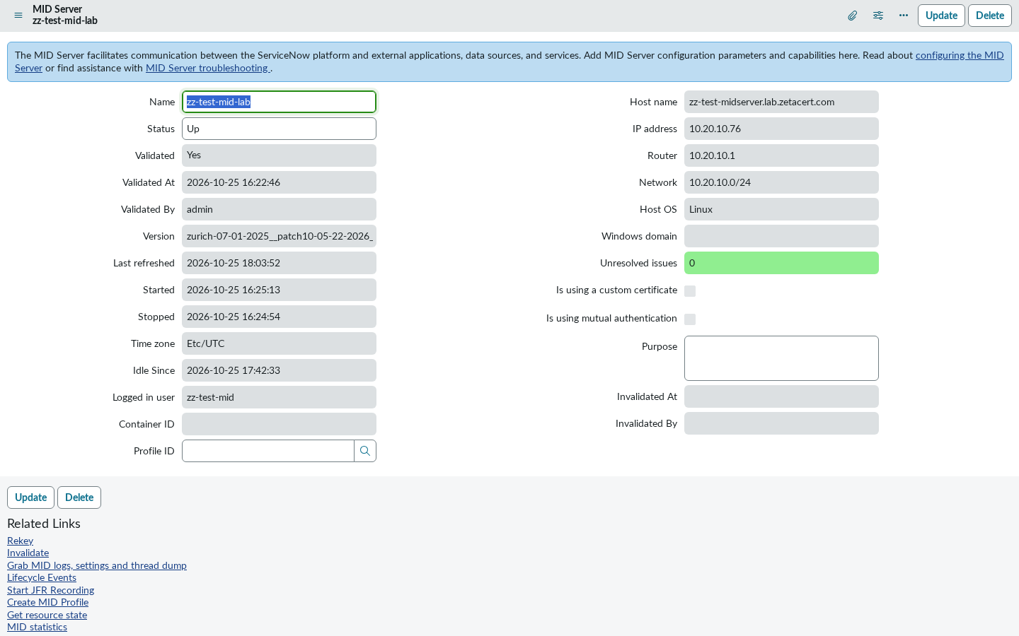 MID Server, status Up and validated