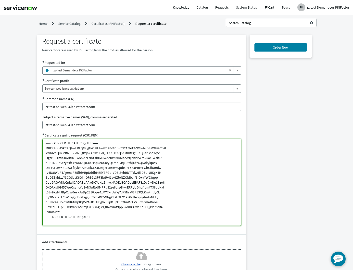 Request a certificate in the Service Portal