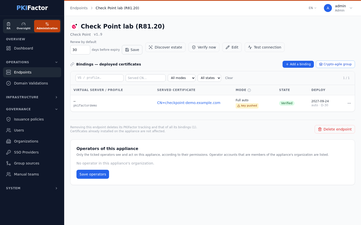 A Check Point gateway with a verified binding