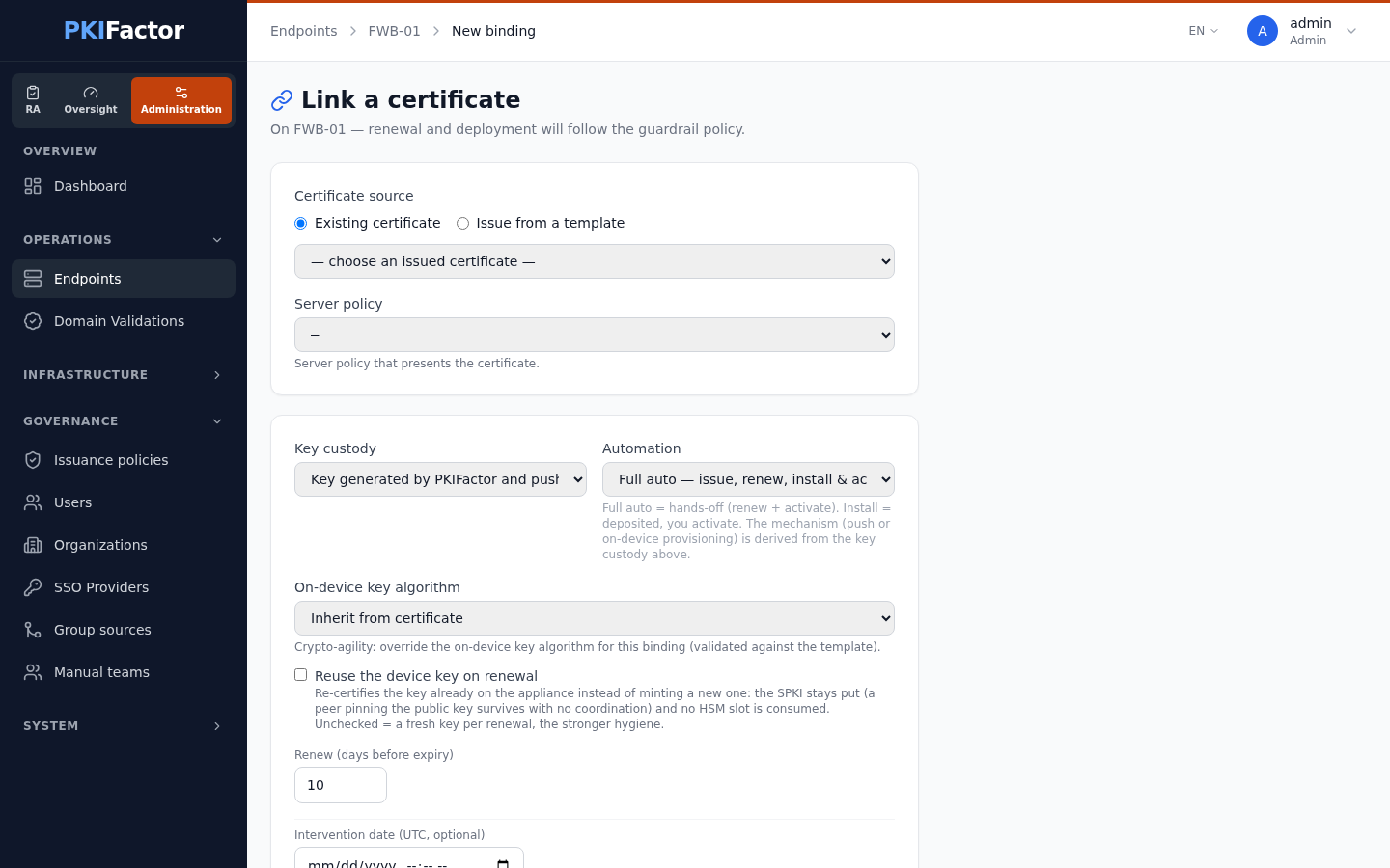Bind a certificate to a server policy