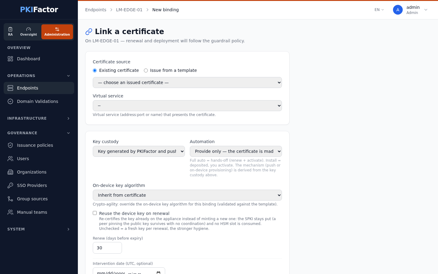 Binding a certificate to a Kemp virtual service: a single Virtual service field